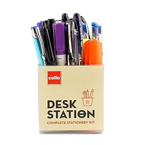 Cello Desk Station, Assorted office stationery items| Ball Pens, Marker, Highlighters |23 Stationery items & 1 pen stand…