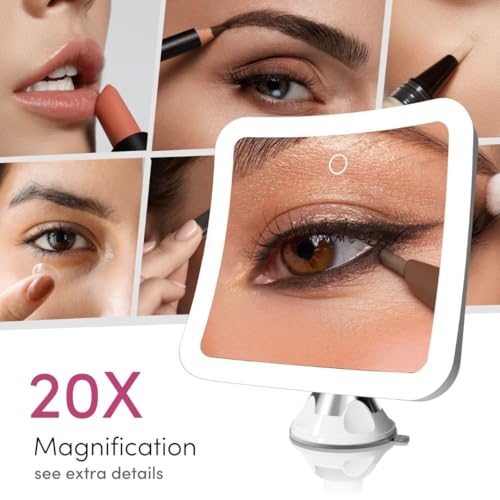 20x Magnifying Makeup Mirror with LED Lights | 7-inch Large Lighted Travel Mirror for Vanity and Bathroom