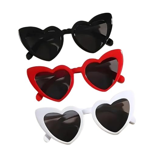 store 2508 Store2508 Pack of 3 Oversized Heart Shaped Sunglasses Unisex Framed Glasses Candy Colour Fun Sunglasses Holi Party Pool Party Group Holidays Black Red White-picture-33