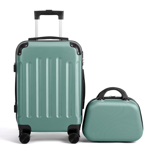 LALAHO Valise Cabine avec Renforts d'angle, Set de 2 Valises avec Vanity Case, Petite Valise Rigide en ABS, Bagage Cabine/Soute (Turquoise)