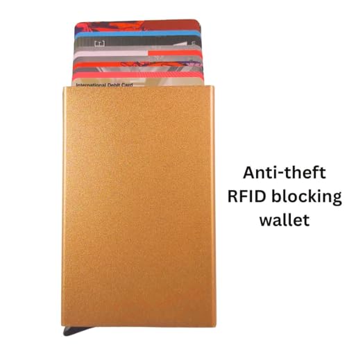 Image of Bracevor 10 Slot popup Aluminium Metal Card Holder Wallet | RFID Blocking | for Men & Women | Credit & Debit Cards - Golden