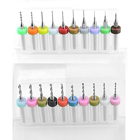 BGTXINGI 20pcs PCB Print Circuit Board Carbide Tungsten Steel Micro Drill Bits Set Shank 0.10mm to 1.0mm and 1.1mm to 2.0mm (1 Each) Cover