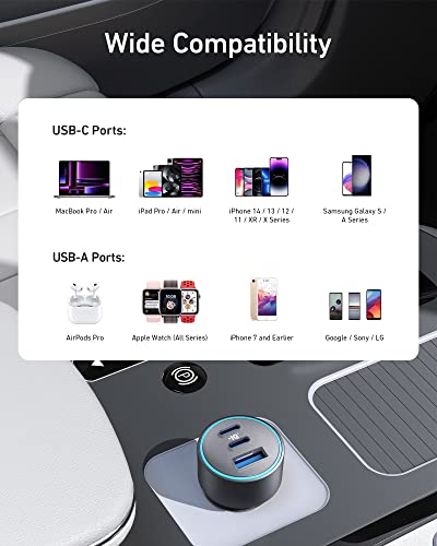Image of Anker USB-C Car Charger, 67W 3-Port Compact Fast Charger, 535 Car Adapter with PIQ 3.0 for iPhone 15 /15 Plus /15 Pro /15 Pro Max, Galaxy S23, MacBook Pro, iPad Air, and More (USB-C to C Cable Included)