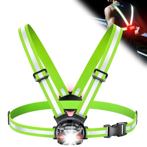 ISEYOU Running Lights for Runners, 500 Lumens Running Light with Rear Light, 45° Adjustable Tilt & IPX4 Waterproof Rechargeable Reflective Vest Gear for Night Walking/Cycling/Jogging/Hiking