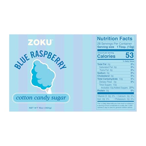 Image of ZOKU Cotton Candy Sugar Set, Includes 16 oz. Blue Raspberry and 16 oz. Pink Vanilla Cotton Candy Sugar Flavors for Homemade Treats