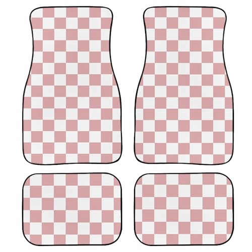 TVMDIZEE Checkered Car Floor Mats 4Pcs Classic Pink and White Chessboard Pattern Abstract Grid Pattern Print Floor Mats for Cars Custom Front Rear Vehicle Rugs Universal Auto Accessories for Trucks