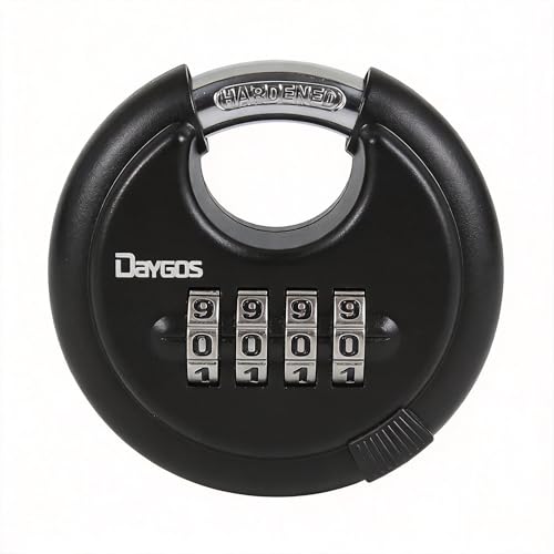 Image of DAYGOS Combination Disc Padlocks for Outdoor - Heavy Duty 4 Digit Code Lock, Combo Lock for Storage Unit,Gate,Fence,Trailer(3 /8-in Shackle,1PCS,Black)