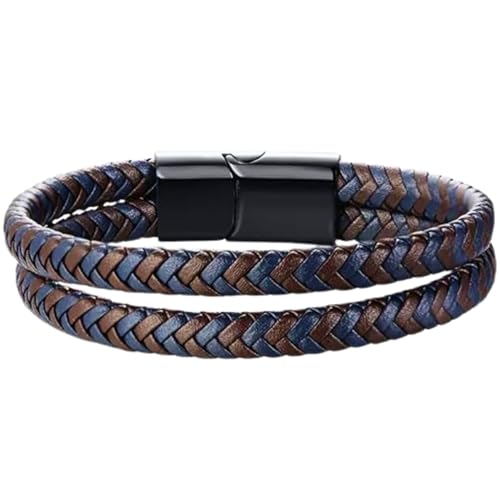 Image of THE MEN THING Leather Bracelet for Men - American Style Genuine Leather Multi-Layer Braided Bracelet with 100% Stainless Steel Magnetic Buckle for Men & Boys (8 inch)