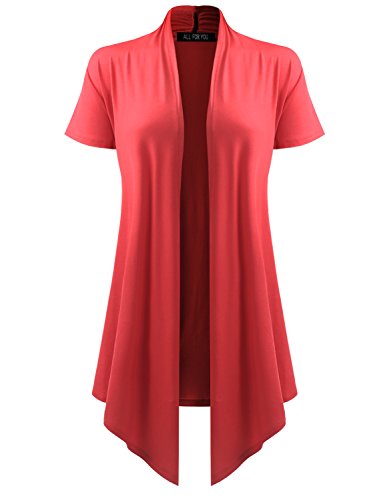 Women's Open Front Short Sleeve Cardigan Coral XX-Large