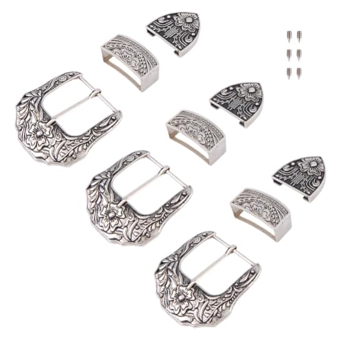 Image of DICOSMETIC 3 /4 Sets Belt Buck Set Western Cowboy Buckle Set Alloy Belt Buckle Engraved Cowboy Belts Replacement for Adult