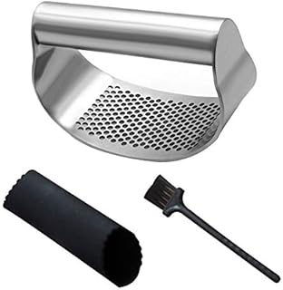 Garlic Press Rocker Garlic Crusher Press Stainless Steel - Ginger Press Rocker Garlic Chopper Garlic Mincer Garlic Peeler Garlic Cleaner Brush for Kitchen,Black
