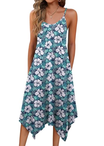 Image of Zeagoo Women Summer Midi Dresses 2026 Hawaiian Bohemian Beach Cover Up Sundress Spaghetti Strap Casual Dress with Pockets
