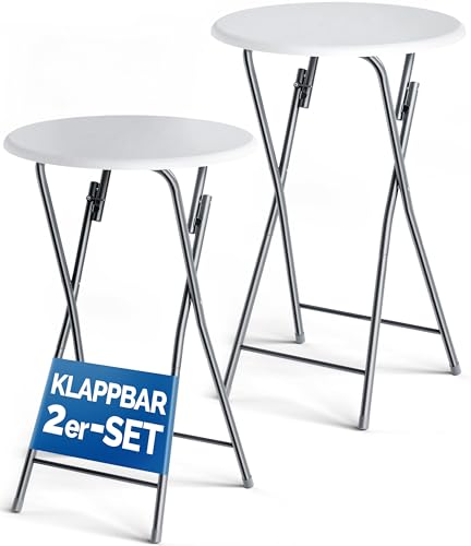CASARIA® 2X Mesas de Bar Altas Plegables 110x60cm Mesitas Bistro Tablero Redondo MDF Aspecto Madera Eventos Jardín