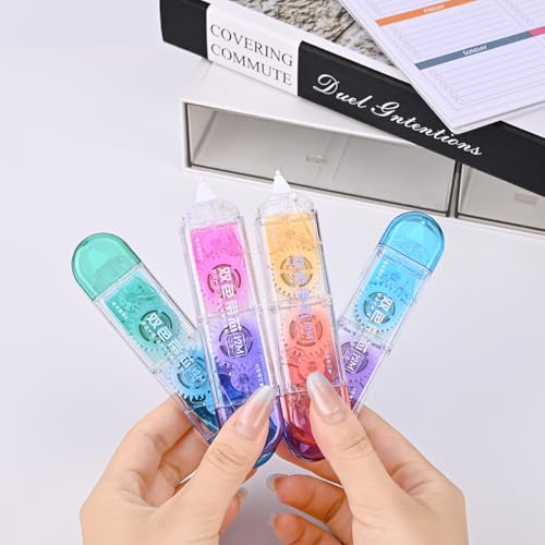 Temiary 4 Pcs 2 in 1 White & Beige Correction Tapes Pens, Quick Dry White Smooth Pull Out Pen for Writing, Cute Tapes Easy to Use for Classroom Office Back to School Supplies (Gradient) - Thumbnail 4