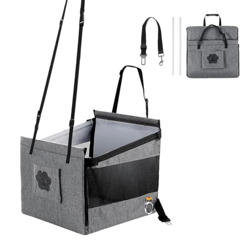 CYBRIDGE 車用ペットドライブシート ペットドライブボックス 49×49×49cm 中小型犬 猫用 飛び出し防止 持ち運び便利 折りたたみ式 通気メッシュ 防水内装 固定ベルト 調節ストラップ 洗える 車 シート ペットキャリー