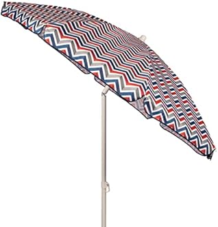 PICNIC TIME 5.5 Ft Portable Beach Umbrella, Lightweight UV Protection Sunshade with Tilt Pole & Carry Bag, Outdoor Canopy Umbrella for Beach, Sand, Pool, Patio, Camping, Travel, or Backyard Shade, (Vibe Collection - Navy Blue, Orange, & Gray Pattern)