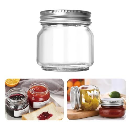 Tarros Mason de 5 a 32 onzas, tarro Mason de boca ancha con tapas herméticas, tarros de vidrio para fermentar, encurtir, preparación de comidas, avena nocturna y centros de mesa (plata, 250 ml)