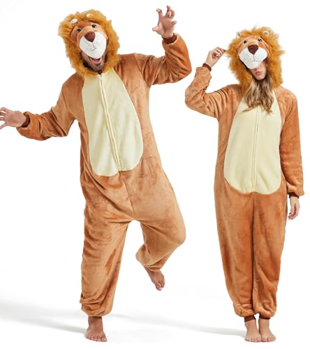 QUCH Adult Onesie Costume-Unisex Animal Onesies for Adults Halloween Costume Halloween Onesies Adult Onesie Pajamas for Women Lion S