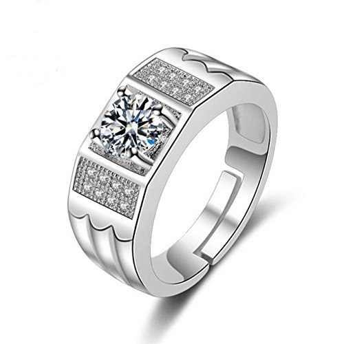 dc jewels Sterling Silver Plated Swarovski Solitaire Adjustable Rings for Men, Women, Unisex, Girls, Boys