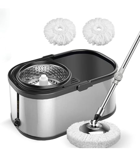 LIXN 360 Degree Spin Stainless Steel Bucket Mop Set with Microfib...