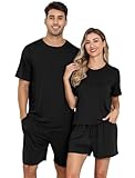 EISHOPEER Matching Pajamas for Couples 2 Piece Lounge Set Ribbed Knit Pajama Matching Tops and Shorts Black XX-Large