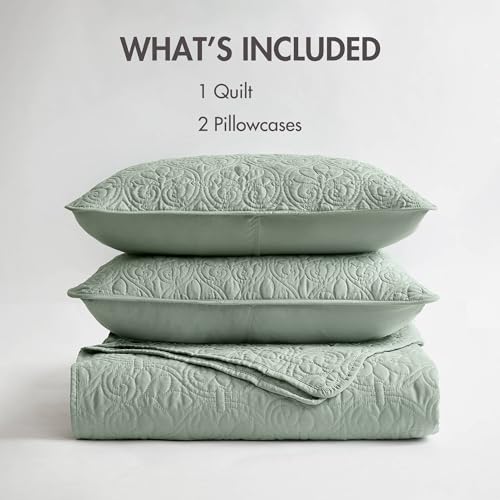 Image of Madison Park Luxurious Cotton Damask Quilt Set, 2PC Twin /Twin XL Bed Set