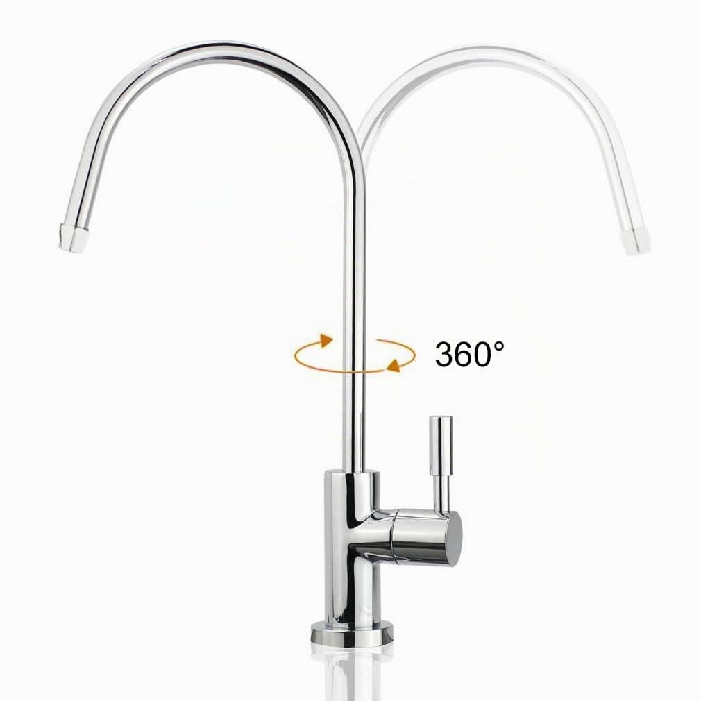 smardy UNO701 Robinet à osmose en laiton chromé – Robinet pivotant à 360° pour système d'osmose inverse et filtre à eau – Adaptateurs pour tuyaux de 1/4" et 3/8" inclus