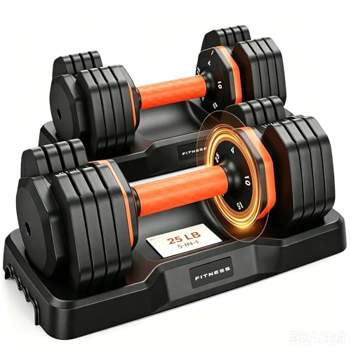 LifeOG Adjustable Dumbbell Set, Unique Anti-Drop Weights Plate Design, 50LB(Pair of 25 LBS) Adjustable Dumbbells With Durable Tray, Anti-Slip Grip for Home Gym HIIT Strength Training