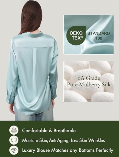 COLD POSH Silk Blouses for Women Long Sleeve Women’s 100% Pure Silk Blouses Elegant Button Down Shirt Smooth Tops Cool Shirts3