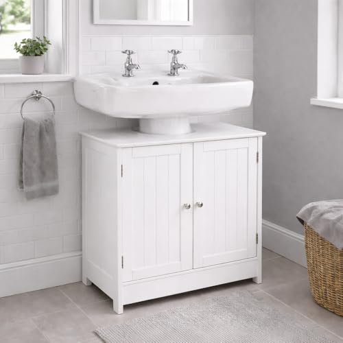 Dylex Bathroom Under Sink Cabinet Storage Cupboard with Shelf, Free Standing Basin Unit, White