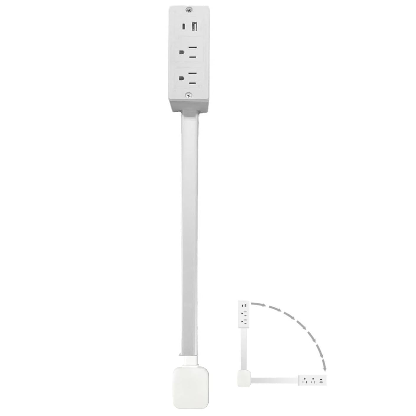 Expandable Rotary Socket with 2 AC Outlets, USB-C and USB-A Ports - Perfect for Sofas, Bedside Tables, and Behind Furniture