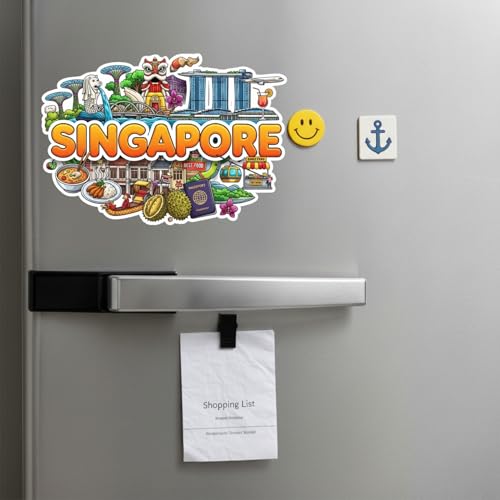 Image of Souvenir Fridge Magnet | 4x3 Inch Collectible Travel Decor | Strong & Durable Refrigerator Magnet with Iconic Landmarks for Travelers (Singapore)