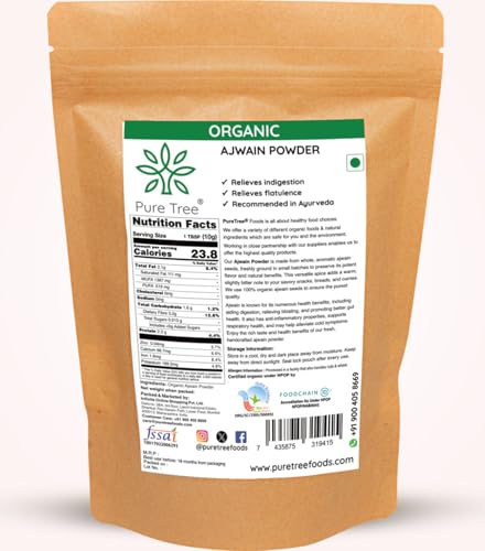 Image of Pure Tree Certified Organic Ajwain Powder | Carom Seed Powder | Ajavain | Omam Powder Gluten-Free | Vamu Seeds | Ajowan | Ayamodakam Seeds Rich In Antioxidants, 100 gram