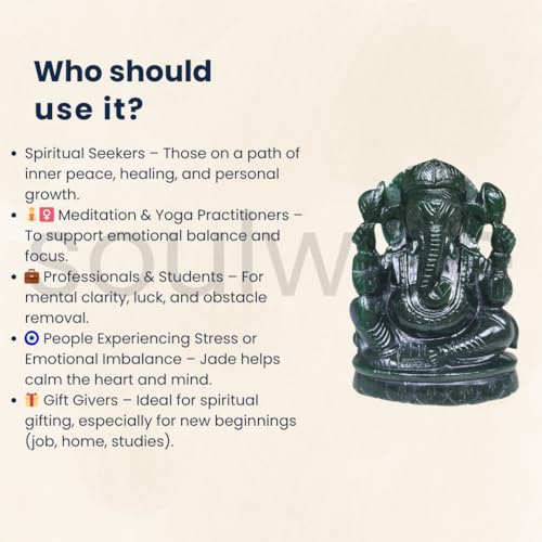 Image of Soulwise Jade Ganesha Idol - 14 cm | Hand-Carved Green Jade Ganpati Statue for Prosperity, Healing & Heart Chakra Energy