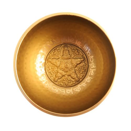 Juego de cuencos tibetanos de latón de 14 cm con mango de madera, cuenco grande de meditación estilo tibetano