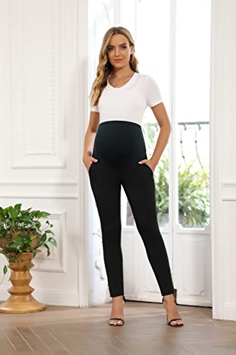 Maternity Pants For Work Casual Pull-On Skinny Leg Super Stretch Slim Pants Black Xl #TOP5