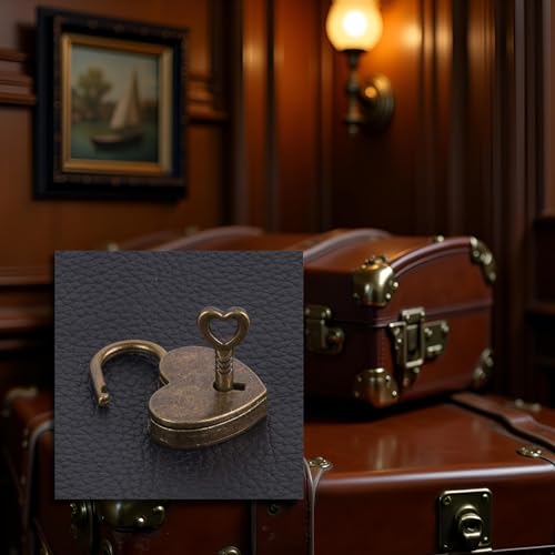 Image of Lock Antique Brass Padlock with Key, Vintage Heart Shape Anti-Theft Mini Padlock Bag Travel Suitcase Luggage Box Case Key, Keyed Padlocks, Padlocks and Hasps