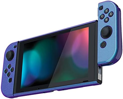 PlayVital UPGRADED Glossy Dockable Case Grip Cover for Nintendo Switch, Ergonomic Protective Case for Nintendo Switch, Separable Protector Hard Shell for Joycon - Chameleon Purple Blue