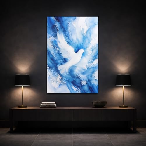 Impression oiseaux blanc et bleu colombe décoration murale 30x45 - 3