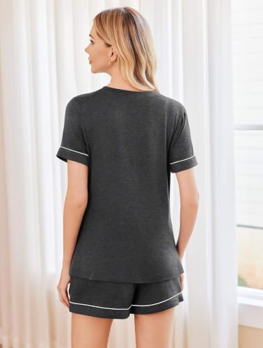 Image of Ekouaer Pajama Sets for Women 2 Piece Short Sleeve Lounge Shorts Set