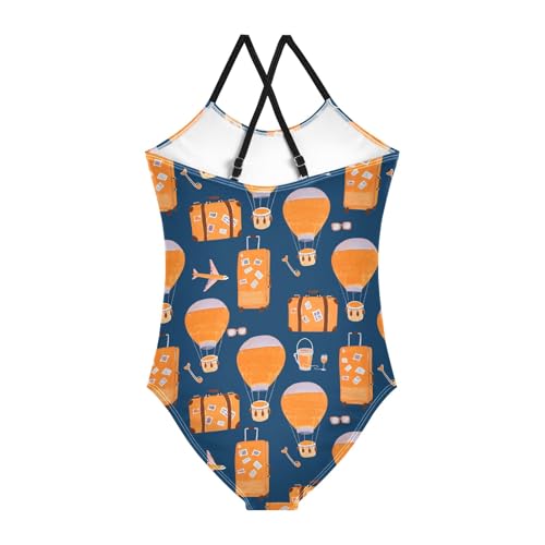 Travel Elements Blue Bathing Suits Girls Quick Dry Crossback One Piece Swimming Suit with Adjustable Strap 3T2