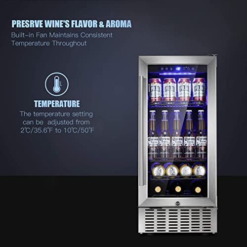 Antarctic Star BR185 15 Inch Beverage Refrigerator Under Counter Built-In Wine Cooler Mini Fridge Clear Glass Door Digital Memory Temperature Control thumb #1