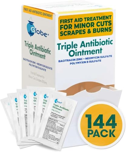 Image of Globe Triple Antibiotic Ointment 0.9g Packets, First Aid 144-Count | Triple Antibiotic Formula, Minor Cuts and Scrapes Care, Individual Packets, Travel Size Supply, First Aid Kit Storage