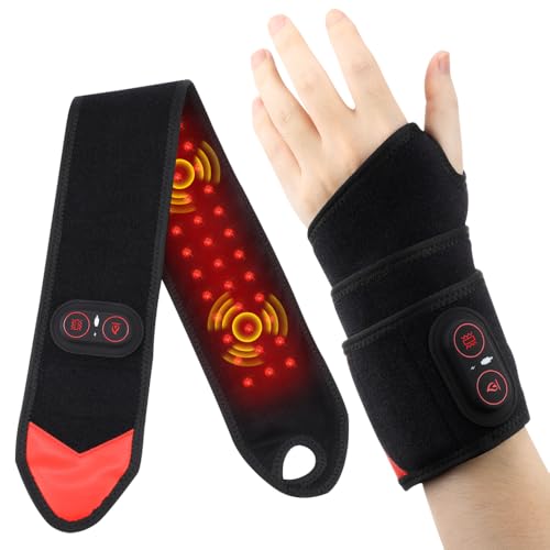 SGZIOO Heated Wrist Support, Cordless Heating Pad for Wrist, Hand Massager for Arthritis, 3 Heats and 3 Vibrations Modes, Red Light Heated Wrist Brace, Wrist Warmers for Wrist, Hand, Ankle, Knee