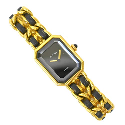 シャネル CHANEL プルミエール XL 腕時計 QZ クオーツ 電池式 レザー ベルト GP ゴールドメッキ ブラック文字盤 黒 レディース 中古