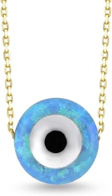 Gelin Dainty Opal Evil Eye Necklace for Women in 10K Solid Gold, 18 Inch Chain