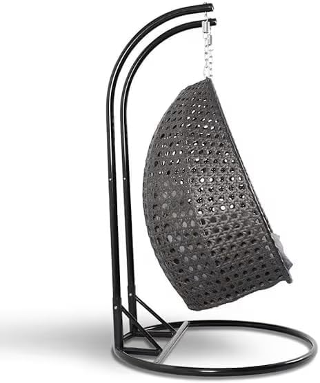 Image of Double Seater Hammock Swing Chair with Stand & Cushion | Heavy Duty Powder Coated Steel Frame | Outdoor Indoor Hanging Swing for Patio Balcony Garden Terrace Living Room (Black-RED)