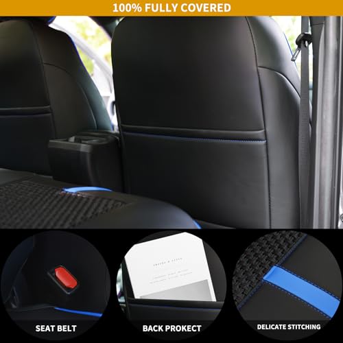 Image of Front Seat Covers Custom Fit for Toyota Tacoma 2016-2023 Double & Crew Cab SR,SR5,Limited,TRD Sport,TRD Pro,TRD Off-Road,Full Coverage Leather Seat Covers,Interior Accessories,Blue Black
