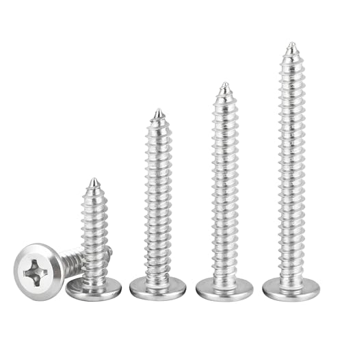 Qrity 20 Piezas M6 x 40 mm Tornillos Autorroscante de 304 Acero Inoxidable, Tornillos Phillips de Cabeza Plana para Madera y Mueble