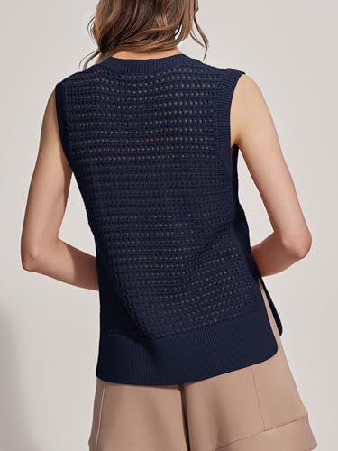 Image of SuperPrity Women's Sweater Vest Sleeveless Crochet Sheer Knit Sweater Tank Casual See Through Crewneck Sweater